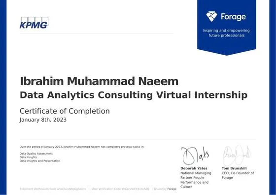 Data Analytics Consulting Virtual Internship, KPMG via Forage, 2023