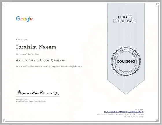Analyze Data to Answer Questions, Google via Coursera, 2022