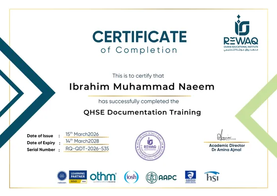QHSE Documentation Training, Rewaq Ousha Educational Institute, 2026