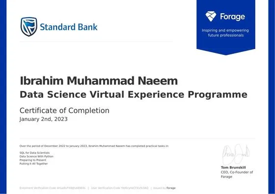 Virtual Internship, Standard Bank via Forage, 2023