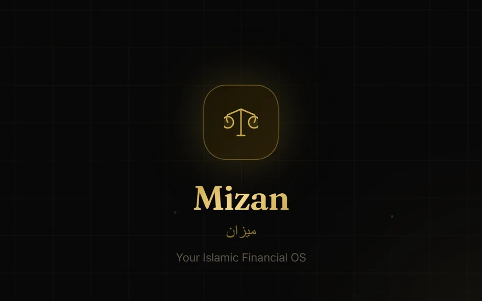 The Mizan sign-in screen: the scales mark, the wordmark, and the line 
